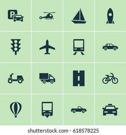 Transport Icons Set. Collection Of Railroad, Cabriolet, Railway And Other Elements. Also Includes Symbols Such As Way, Wagon, Taxi.
