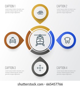Transport Icons Set. Collection Of Transport, Road Pointer, Car Vehicle And Other Elements. Also Includes Symbols Such As Road, Navigation, Taxi.