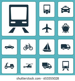 Transport Icons Set. Collection Of Skooter, Cab, Railroad And Other Elements. Also Includes Symbols Such As Bicycle, Scooter, Tanker.