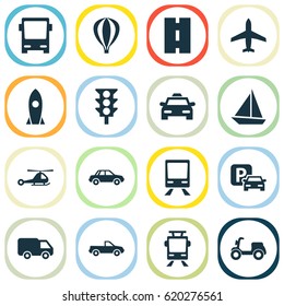 Transport Icons Set. Collection Of Spaceship, Automobile, Yacht And Other Elements. Also Includes Symbols Such As Airplane, Air, Sign.