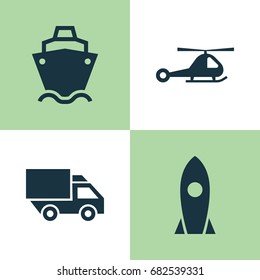 Transport Icons Set. Collection Of Spaceship, Chopper, Van And Other Elements. Also Includes Symbols Such As Chopper, Flight, Camion.