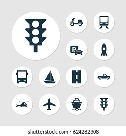 Transport Icons Set. Collection Of Stoplight, Tanker, Omnibus And Other Elements. Also Includes Symbols Such As Tanker, Omnibus, Scooter.