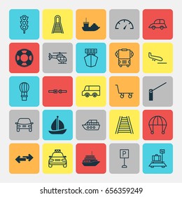Transport Icons Set. Collection Of Stoplight, Automobile, Lorry And Other Elements. Also Includes Symbols Such As Travelling, Navigation, Stoplight.