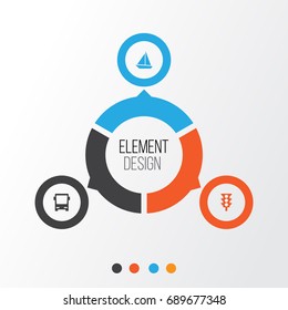 Transport Icons Set. Collection Of Stoplight, Yacht, Omnibus And Other Elements. Also Includes Symbols Such As Omnibus, Light, Traffic.