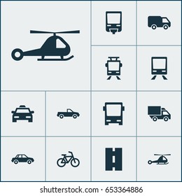 Transport Icons Set. Collection Of Truck, Railroad, Cab And Other Elements. Also Includes Symbols Such As Cab, Tram, Camion.