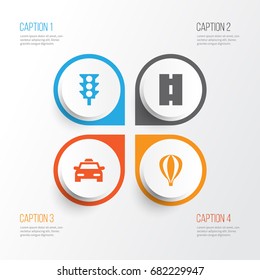 Transport Icons Set. Collection Of Way, Cab, Airship And Other Elements. Also Includes Symbols Such As Balloon, Taxi, Air.