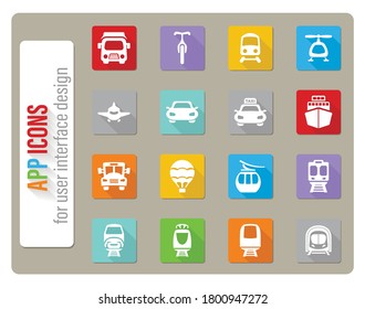 iconos de transporte ajustados en diseño plano con sombra larga