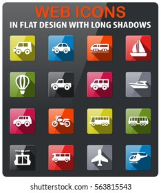 transport icons set in flat design with long shadow