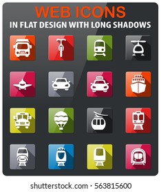 transport icons set in flat design with long shadow