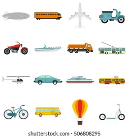 Transport icons set. Flat illustration of 16 transport vector icons for web