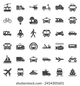 Iconos de transporte establecidos en estilo plano. Ilustración vectorial de Transporte sobre fondo aislado. Concepto de negocio de señalización de vehículos.