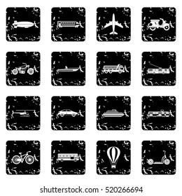 Transport icons set. Grunge illustration of 16 transport vector icons for web