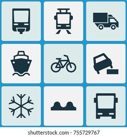 Transport Icons Set. Includes Icons Such As Bicycle, Uneven Way, Streetcar And Other.