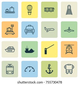 Transport Icons Set. Includes Icons Such As Speed Checker, Chopper, Transport And Other.