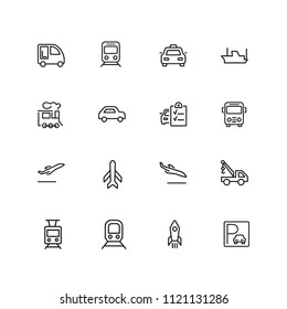 Transport icons. Set of  line icons. Train, airplane, taxi. Vehicle icon set. Vector illustration can be used for topics like transportation, public services, travel