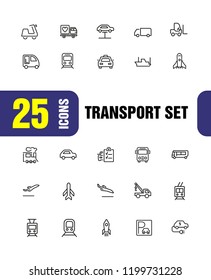 Transport icons. Set of line icons. Train, airplane, taxi. Vehicle icon set. Vector illustration can be used for topics like transportation, public services, travel