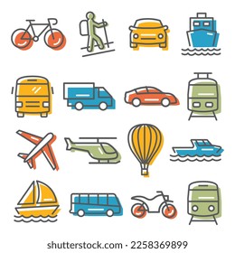 Transport icons set on white background