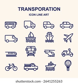 Transport Icons Set – Outline Style Vector