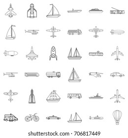 Transport icons set. Outline style of 36 transport vector icons for web isolated on white background