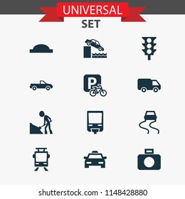 Transport icons set with pickup, control, van and other road hump elements. Isolated vector illustration transport icons.