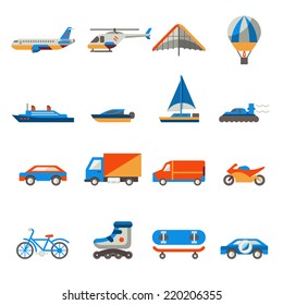 Transport icons set with ship truck helicopter  isolated vector illustration