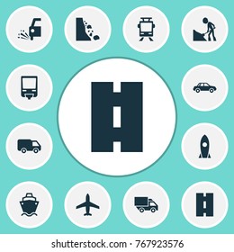 Transport icons set with slippery, streetcar, spaceship and other van elements. Isolated vector illustration transport icons.