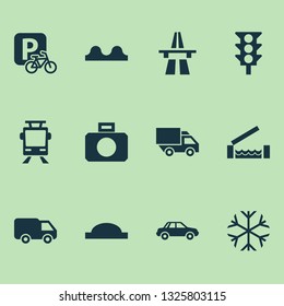 Transport icons set with start of motorway, river, bumpy and other van elements. Isolated vector illustration transport icons.