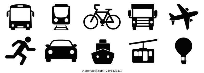 Transport icons Set of  transport symbol.  cars, trains, subway, monorail,
 linear motor car, airplane, ship, of vector illustration