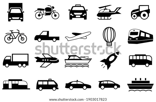 Transport Icons Set, transportation symbol\
illustration. car, train, boat, truck, plane, ballon and more.\
editable file.\
vector