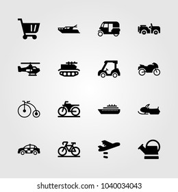 Transport icons set. Vector illustration cart, ship, golf car and snowmobile