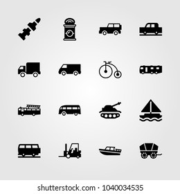 Transport icons set. Vector illustration boat, truck, fire truck and rocket