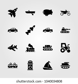 Transport icons set. Vector illustration tractor, pickup, sport bike and car