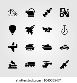 Transport icons set. Vector illustration can, jet, car and lorry