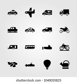 Transport icons set. Vector illustration air balloon, ambulance, motorcycle and taxi