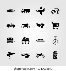 Transport icons set. Vector illustration unicycle, car, airplane and truck