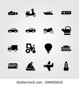 Transport icons set. Vector illustration tractor, car, motorbike and lorry