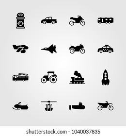 Transport icons set. Vector illustration jet, airplane, pickup truck and caravan