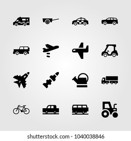 Transport icons set. Vector illustration bicycle, jeep, can and lorry