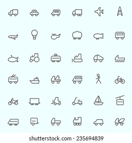 Iconos de transporte, diseño de línea simple y delgada