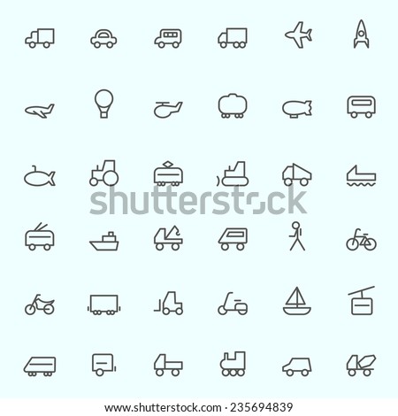Transport icons, simple and thin line design