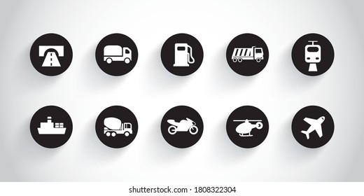 Transport icons with symbols: truck, van, bus, motorcycle.