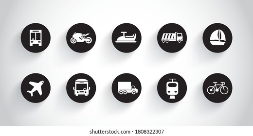 Transport icons with symbols: truck, van, bus, motorcycle.