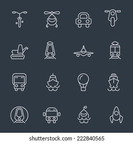 Transport icons - thin line design on dark background