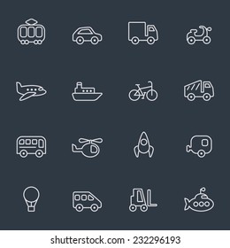 Transport icons, thin line design, dark background