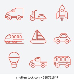 Transport icons, thin line style, flat design