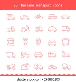 Transport icons Thinline Stroke on White Background Vector Illustration