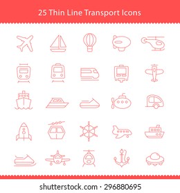 Transport icons Thinline Stroke on White Background Vector Illustration