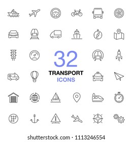 Transport icons. Transportation concept thin line vector icon set. Black flat modern web icons on white background