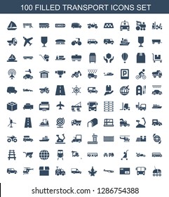 transport icons. Trendy 100 transport icons. Contain icons such as tractor, bus airoirt, parcel, helicopter, plane, van, TV van, box, medical helicopter. transport icon for web and mobile.