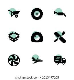 Transport icons. vector collection filled transport icons set.. includes symbols such as tire, tire repair, alloy wheel, muffler. use for web, mobile and ui design.